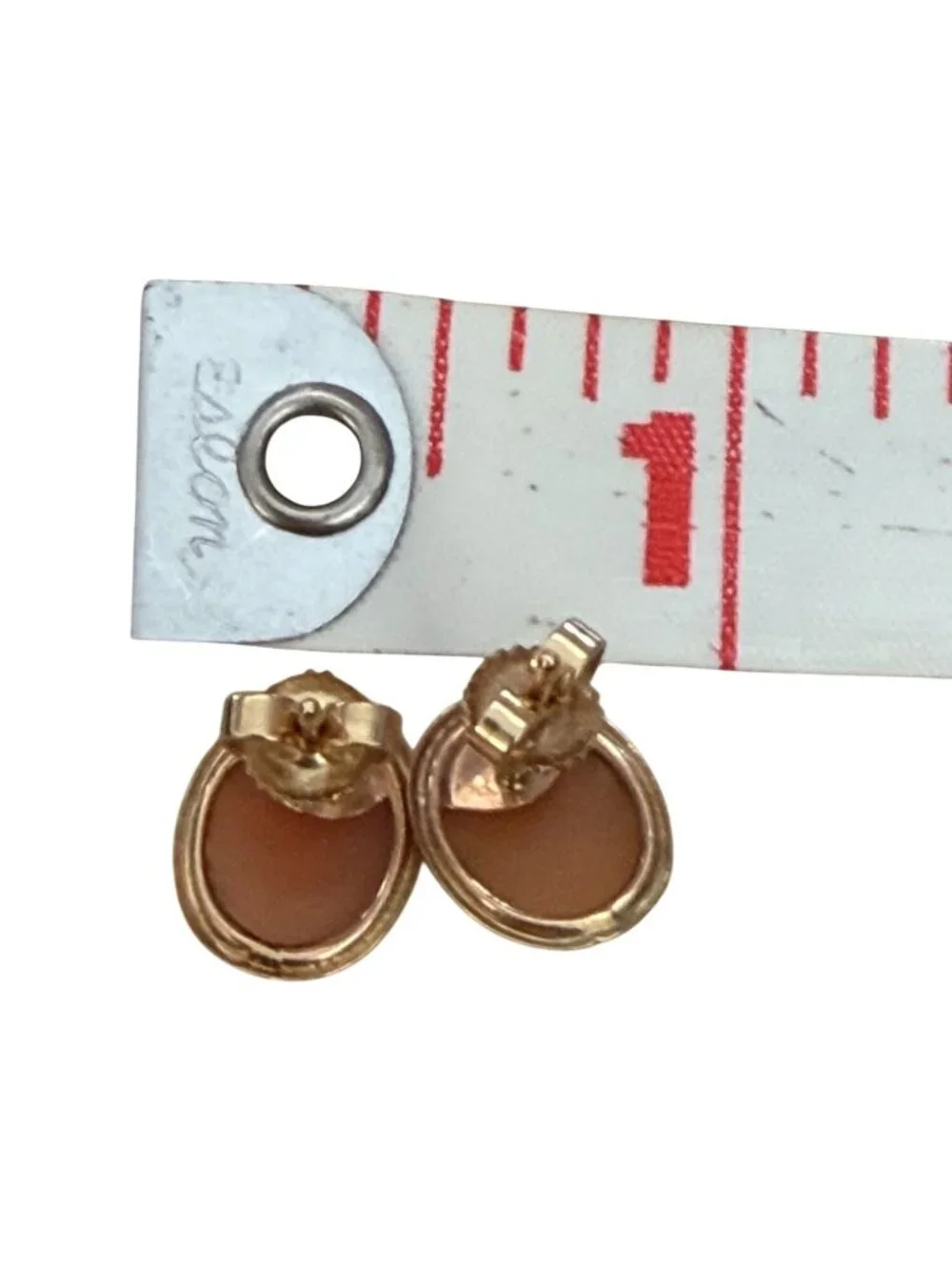 Vintage 14K Gold 585 Military Mark Backs, Cameo Post Earrings - Picture 6 of 7